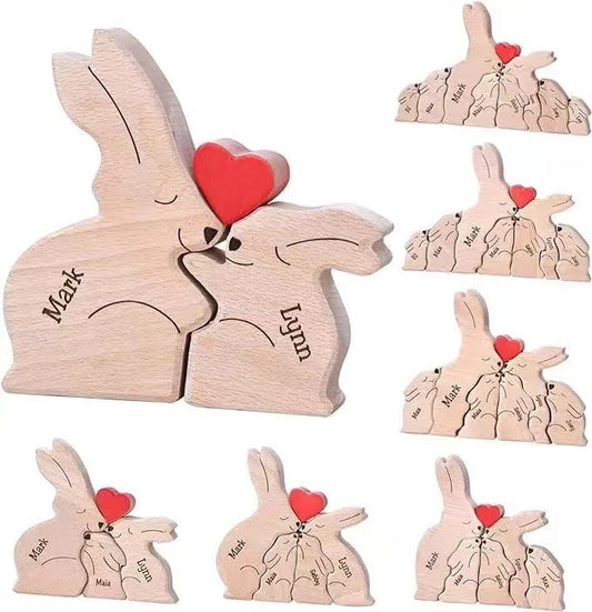 Wooden Rabbit Family