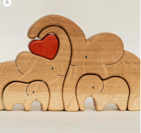 Wooden Elephant Family