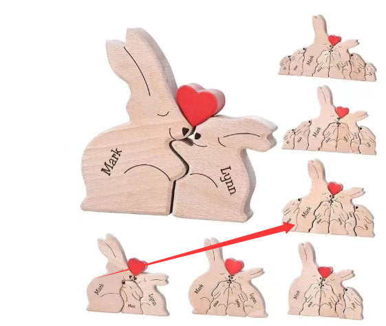 Wooden Rabbit Family