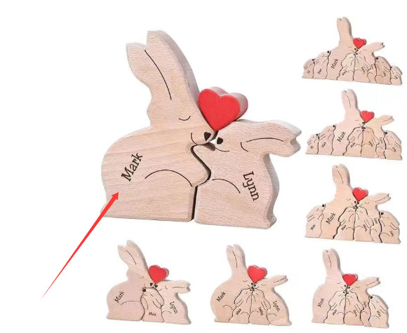 Wooden Rabbit Family