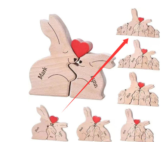 Wooden Rabbit Family