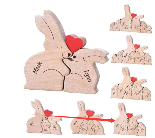 Wooden Rabbit Family