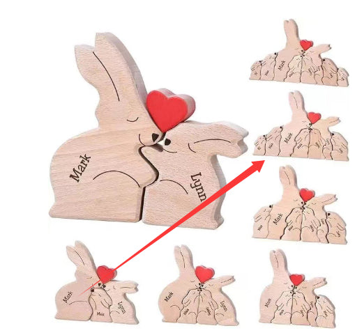 Wooden Rabbit Family