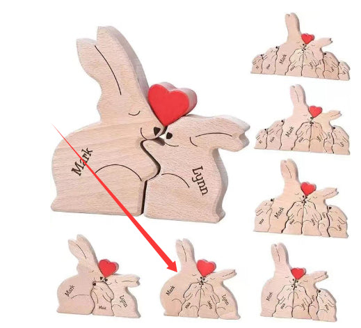 Wooden Rabbit Family