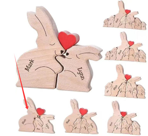 Wooden Rabbit Family